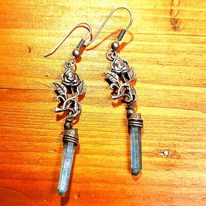 Sterling Silver Rose and blue quartz earrings.